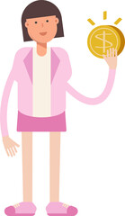 Office Woman Character Holding Dollar Coin
