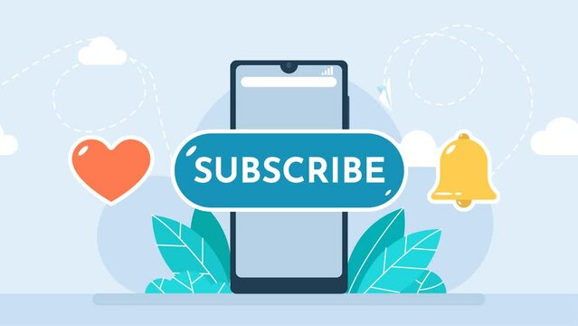Subscription in the mobile smartphone application. Set icon button like, subscribe, bell notification. Channel subscription. Subscribe set button for social media. Buttons for app. 2d flat animation	