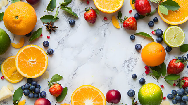 Fruit frame on a marble table
