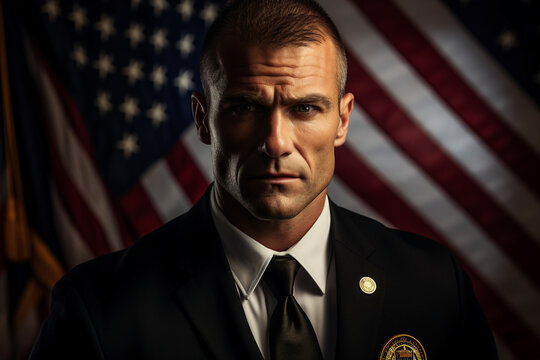 Serious police man american army general soldier CIA made with Ai generative technology