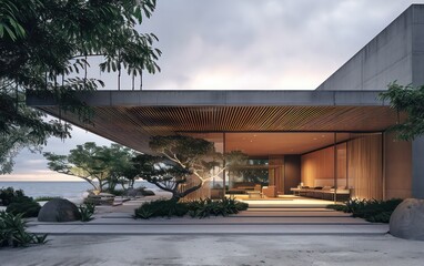 Obraz premium Architecture showcases a bright colors integrated into the concrete, reflecting that combines Japanese design principles.