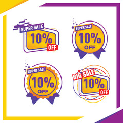 Set of discount label vector illustration, sale banner for promotional 10% off