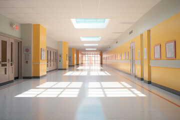 Generative ai picture of school hallway with modern furniture and daylight