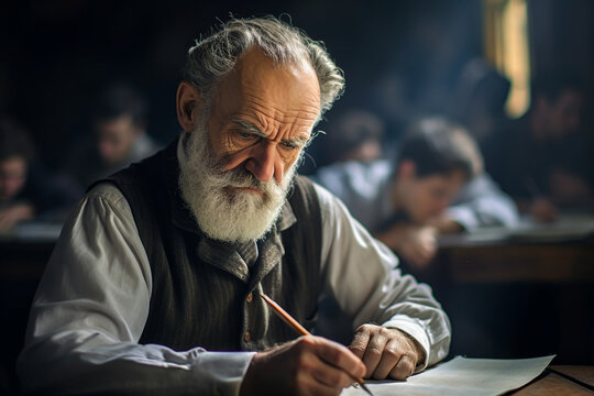 AI generated picture of smiling professional college worker mature professor in university