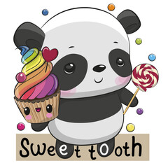 Panda Sweet tooth with Cupcake and lollipop
