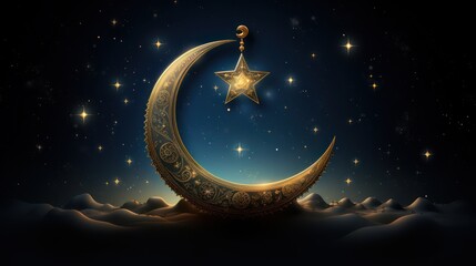Obraz na płótnie Canvas Crescent moon and star background illustration design, ornament for the Islamic Eid al-Fitr holiday