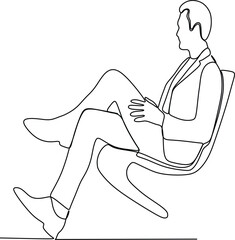 continuous line of young boss is sitting in chair