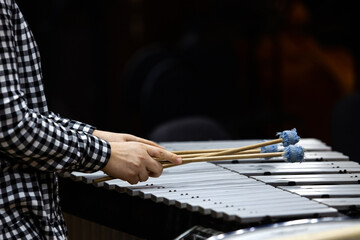  Hands of a musician playing a vibraphone