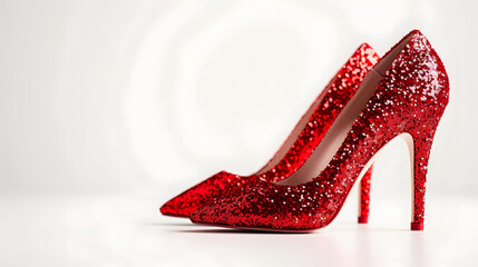  a pair of red glitter high heels on white background 
 - Powered by Adobe