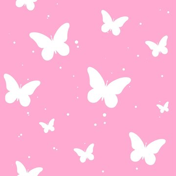 modern butterfly, seamless pattern. butterfly silhouette, simple, repet background. cute, pink drawing for a girl. for print, paper, postcards. art art illustration. barbie style