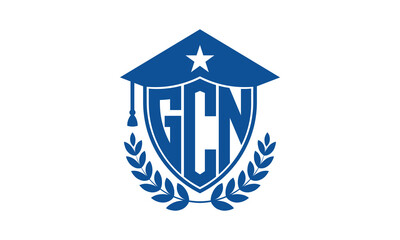 GCN three letter iconic academic logo design vector template. monogram, abstract, school, college, university, graduation cap symbol logo, shield, model, institute, educational, coaching canter, tech
