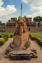 Front view of massive Nandi cow statue at Brihadisvara Temple, Gangaikonda Cholapuram, Jayankondam,...
