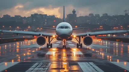 Fotobehang plane landing perfect in the airport © Yi_Studio