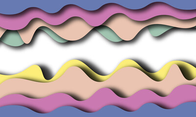 Abstract modern colorful paper cut shapes background. Paper art cartoon abstract waves in realistic trendy craft style. Abstract layout design for flyers, web banners or your personal design