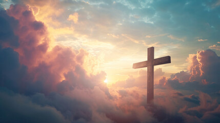 Cross in the sky. Christian religion concept - obrazy, fototapety, plakaty