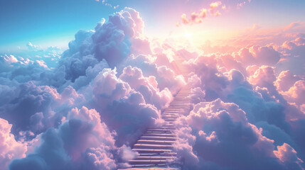 Stairway to heaven with clouds and stars