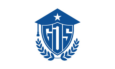 GDS three letter iconic academic logo design vector template. monogram, abstract, school, college, university, graduation cap symbol logo, shield, model, institute, educational, coaching canter, tech