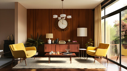 an interior design of a Retro style living room 