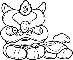 cute traditional chinese lion dance cartoon outline
