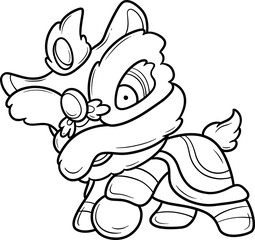 cute traditional chinese lion dance cartoon outline