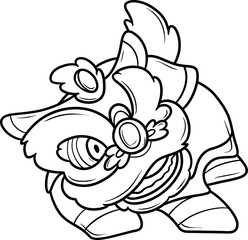 cute traditional chinese lion dance cartoon outline