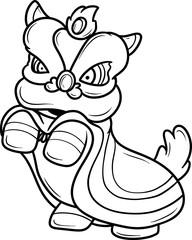 cute traditional chinese lion dance cartoon outline