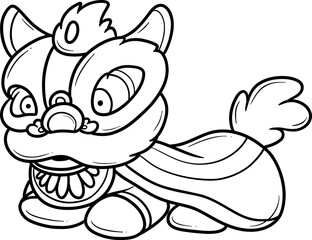 cute traditional chinese lion dance cartoon outline