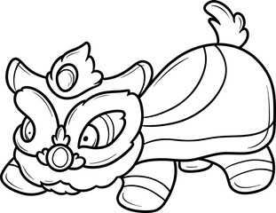 cute traditional chinese lion dance cartoon outline