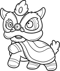 cute traditional chinese lion dance cartoon outline