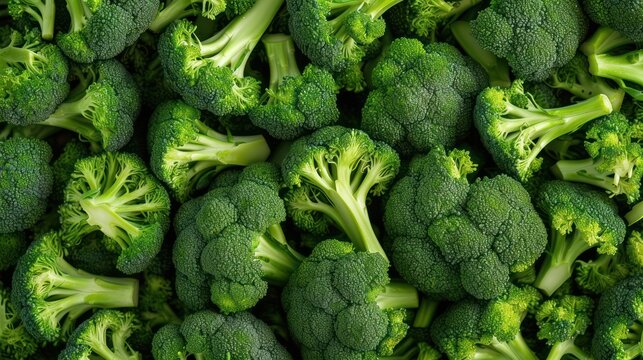 Pile of fresh green broccoli vegetables for healthy food concept. AI generated image