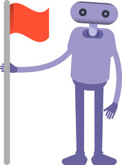 Robot Character Holding Flag
