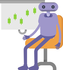 Robot Character Presenting Candlestick Chart
