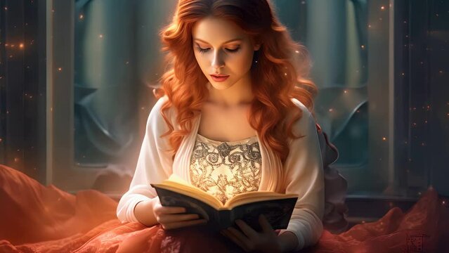 Girl fairy princess reads magic book