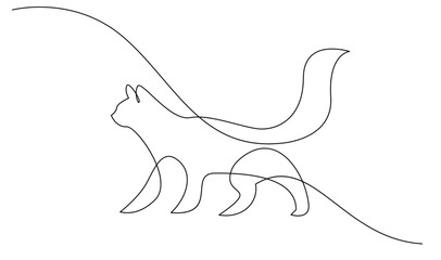 Continuous line drawing of cat on white background