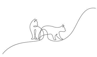 Continuous line drawing of cat on white background