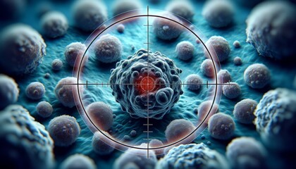 Targeted Cancer Therapy. Precision Attack on Malignant Cell - obrazy, fototapety, plakaty