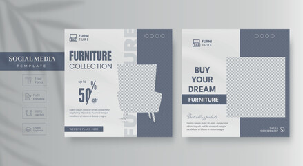 Modern furniture social media template, banner, and instagram post template