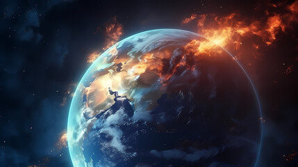 Obraz premium Earth in the cosmic sky, abstract space background of a planet in the universe