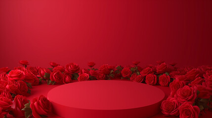Flowrs podiums 3d background with podium. Podium scene. Abstract minimal scene. Valentines day
