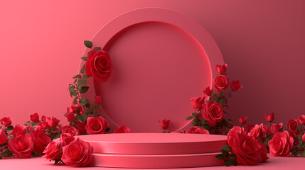 Flowrs podiums 3d background with podium. Podium scene. Abstract minimal scene. Valentines day
