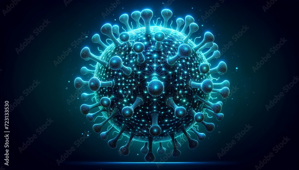 Aufkleber futuristic digital representation of a virus particle in blue neon