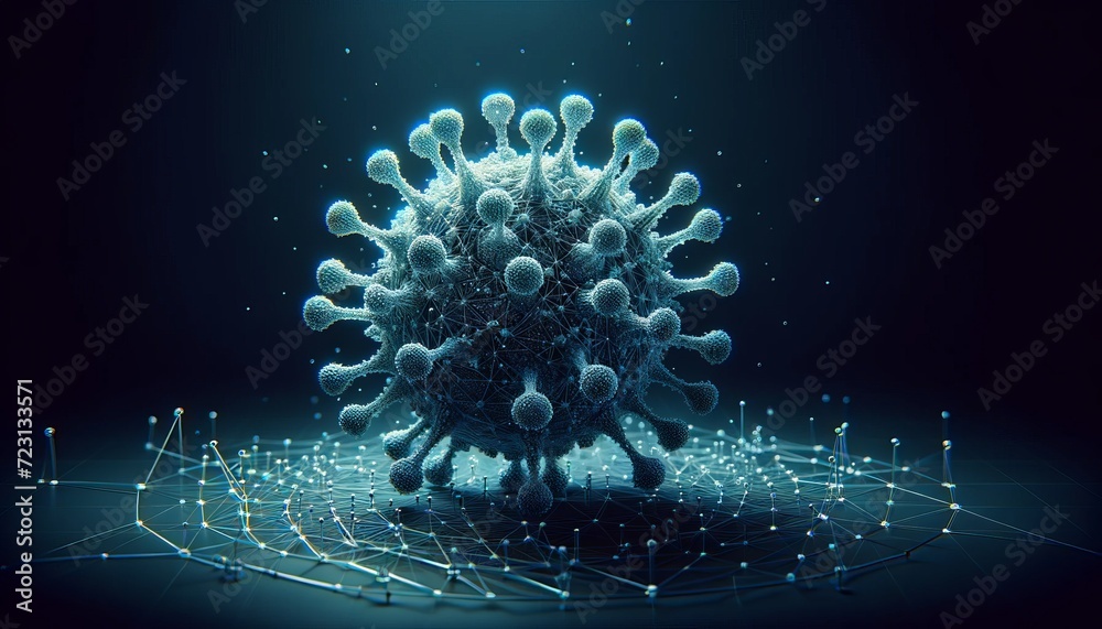 Aufkleber futuristic digital representation of a virus particle in blue neon