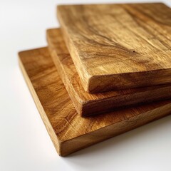 Wooden cutting board closeup on white background
