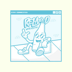 MASCOT BOTTLE, MASCOT STICKER, BOTTLE VECTOR, ART, VINTAGE, 80s, CARTOON ANIMATION