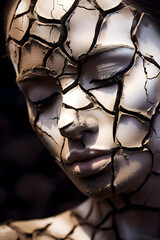 Cracked Clay Mannequin Face. Generative AI