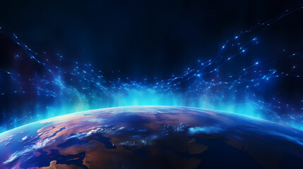 Obraz premium Earth in the cosmic sky, abstract space background of a planet in the universe