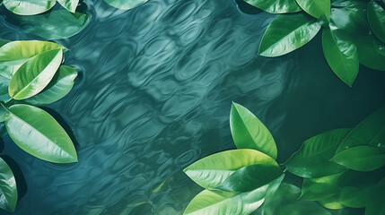 
top view of water surface with shadow of tropical leaves. abstract banner beautiful background concept