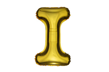 Gold inflatable letter I isolated on white background.