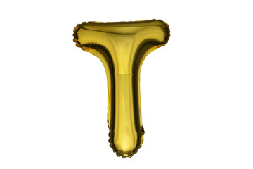 Gold inflatable letter T isolated on white background.