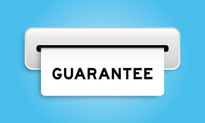 White coupon banner with word guarantee from machine on blue color background